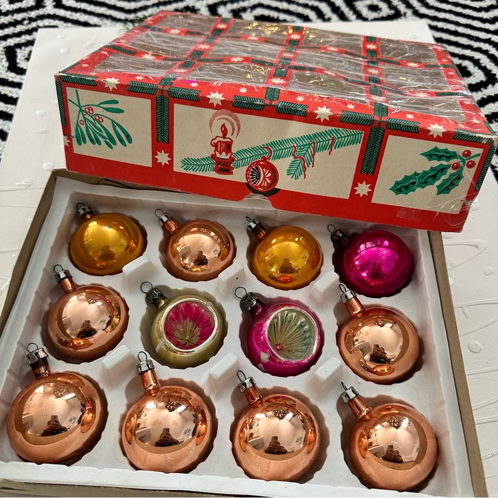 Vintage Mercury Glass Germany Ornaments Box of 12